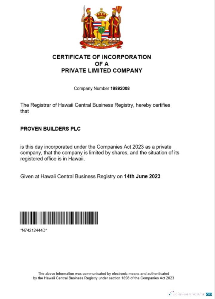 Download Hawaii certificate of registration Word and PDF template Photoshop template